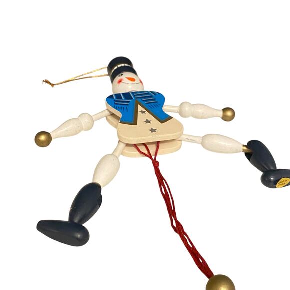 Vintage Pull Toy Christmas 7 1/2" Tall Moving Arms Legs Snowman Wooden Ornament - Picture 6 of 9